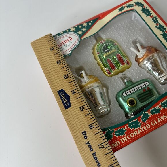 Vtg Bradford Novelty 4 Glass Soda Shop Ornaments Retro Christmas Hand Decorated - Picture 12 of 16